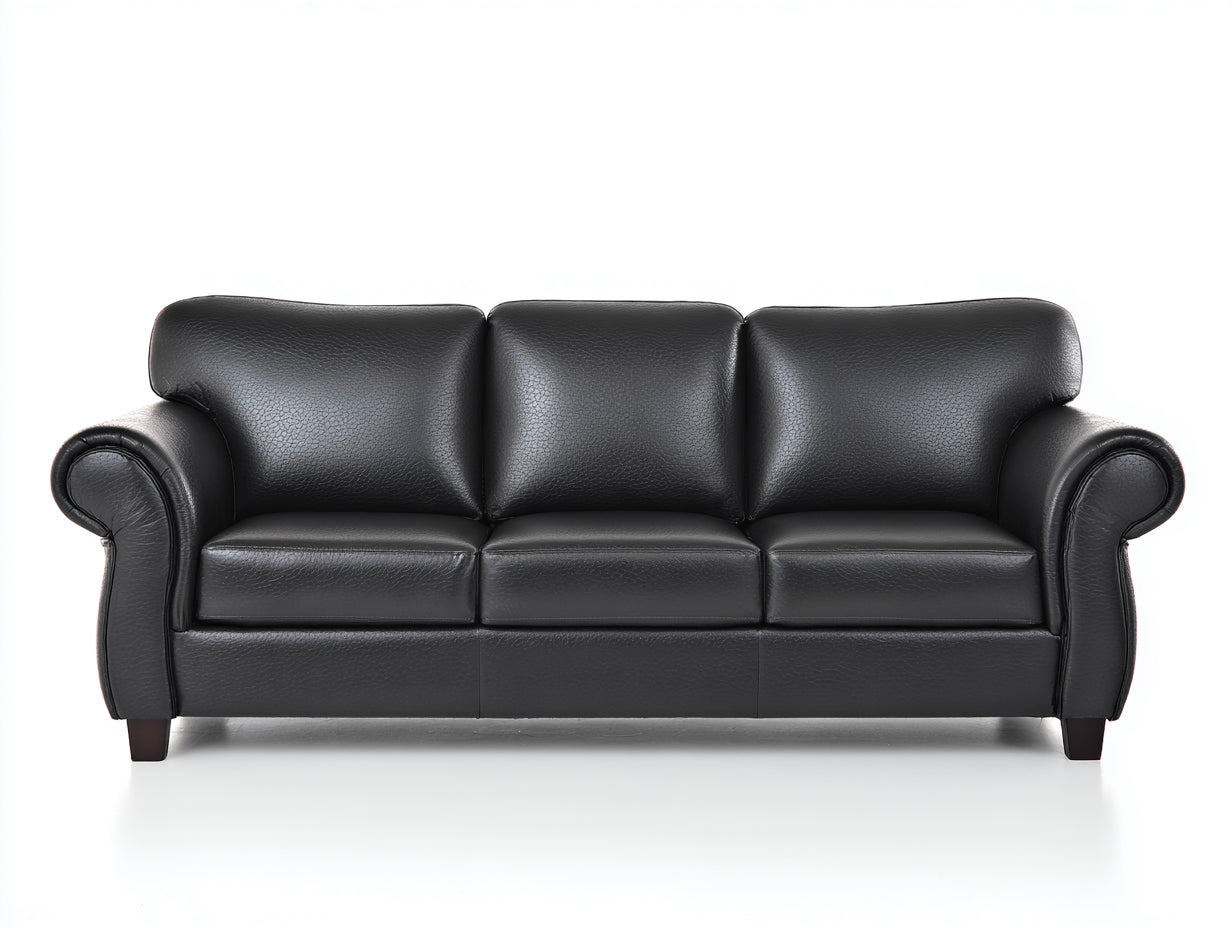 Canapé 3 places-Simili cuir-214 x 90 x 86 cm-Noir-Classique