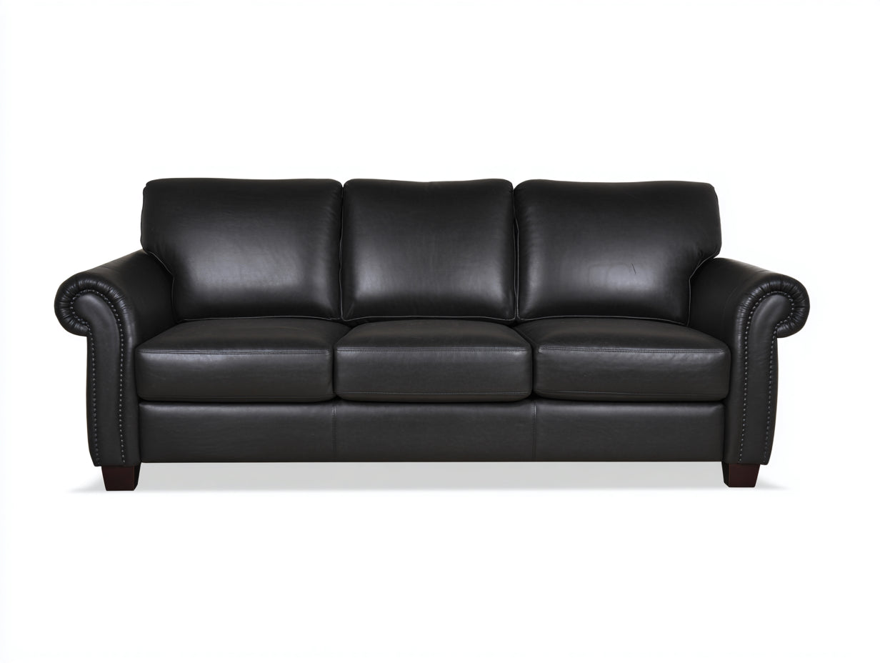Canapé 3 places - Cuir synthétique - 211x90x84 cm - Noir - Classique