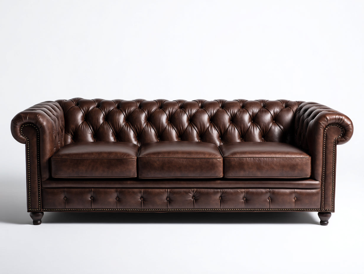 Canapé 3 places - Cuir synthétique-bois - 230x96x83 cm - Marron cognac - Chesterfield
