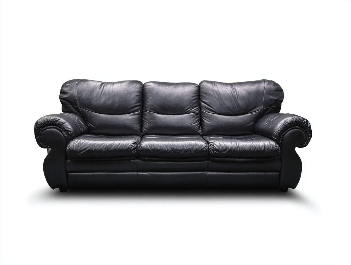 Canapé 3 places - Cuir synthétique - 216x92x88 cm - Noir - Classique
