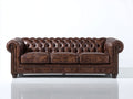 Canapé 3 places - Cuir synthétique-bois - 238x98x82 cm - Marron vieilli - Chesterfield