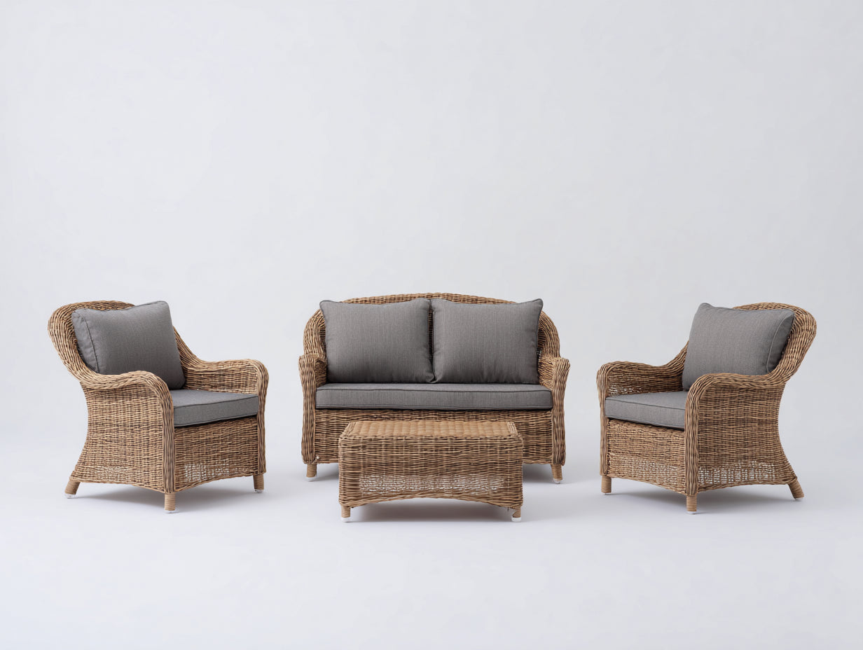 Canapé de jardin - rotin - 182x84x86 cm - naturel-gris foncé - style rustique