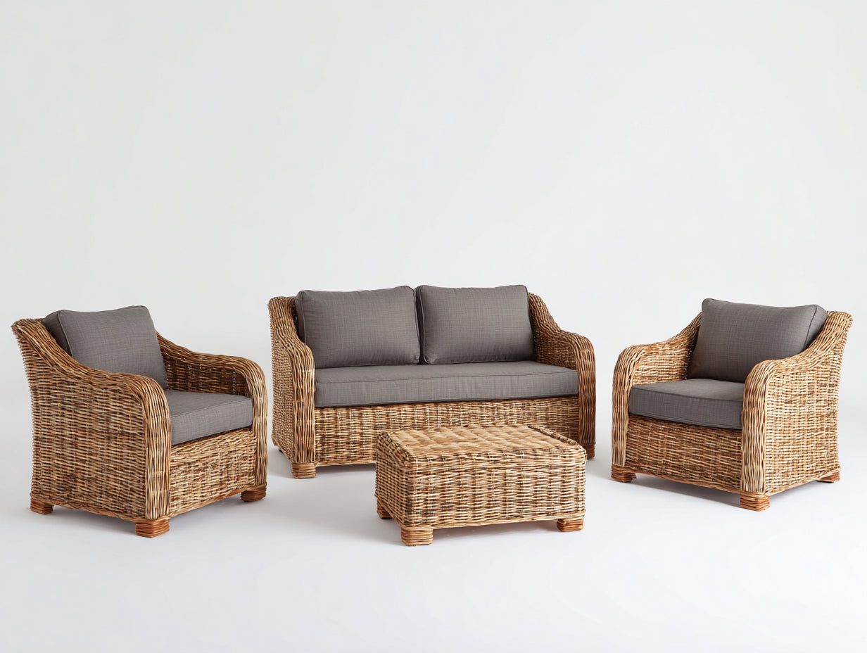 Canapé de jardin - rotin - 178x82x84 cm - naturel-gris brun - style rustique
