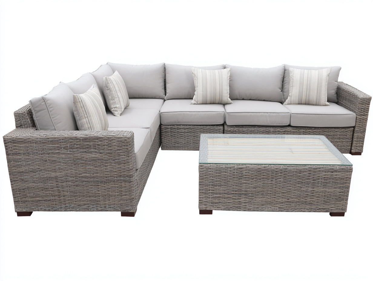 Canapé de jardin - rotin - verre - 268x208x84 cm - gris clair-gris perle - style contemporain