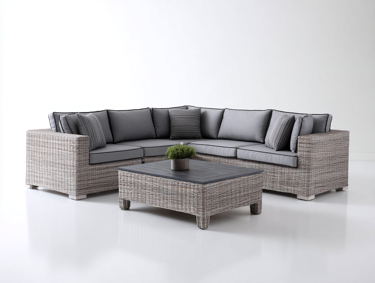 Canapé de jardin - rotin - 242x242x84 cm - gris clair-gris foncé - style contemporain