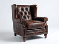 Fauteuil à oreilles - Cuir synthétique - 85x88x114 cm - Marron foncé vieilli - Chesterfield