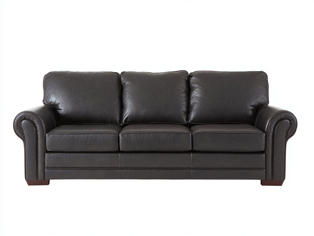 Canapé 3 places - Cuir synthétique-bois - 215x92x86 cm - Marron chocolat - Classique
