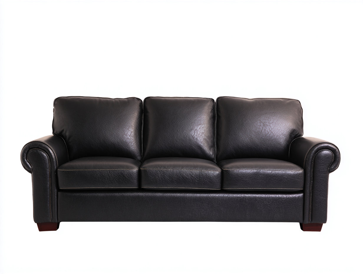 Canapé 3 places - Cuir synthétique-bois - 218x93x87 cm - Noir - Classique