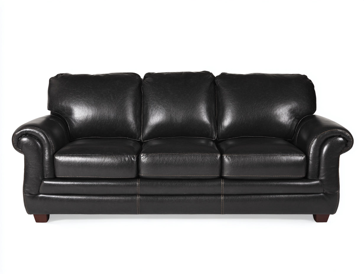 Canapé 3 places - Cuir synthétique-bois - 213x91x86 cm - Noir - Classique