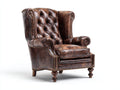 Fauteuil à oreilles - Cuir synthétique - 86x88x115 cm - Marron vieilli - Chesterfield