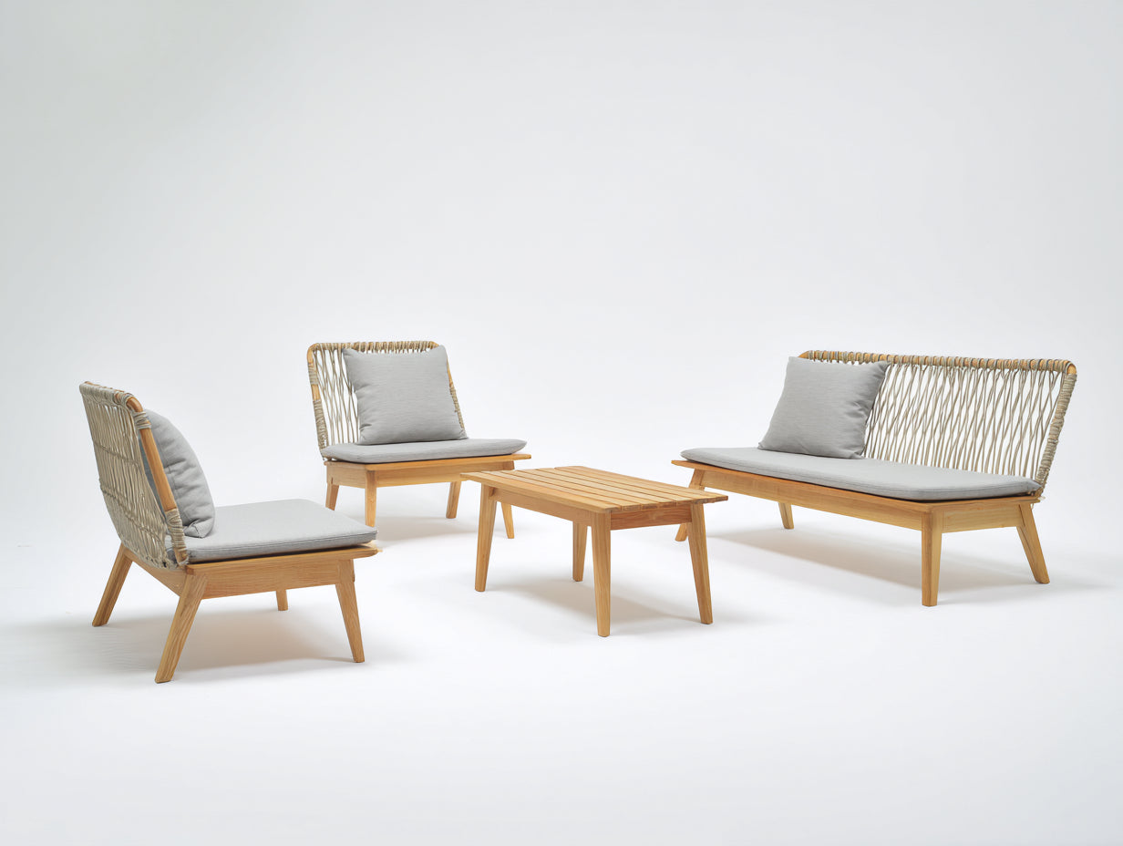Canapé de jardin - bois - rotin - 192x78x82 cm - naturel-gris clair - style scandinave
