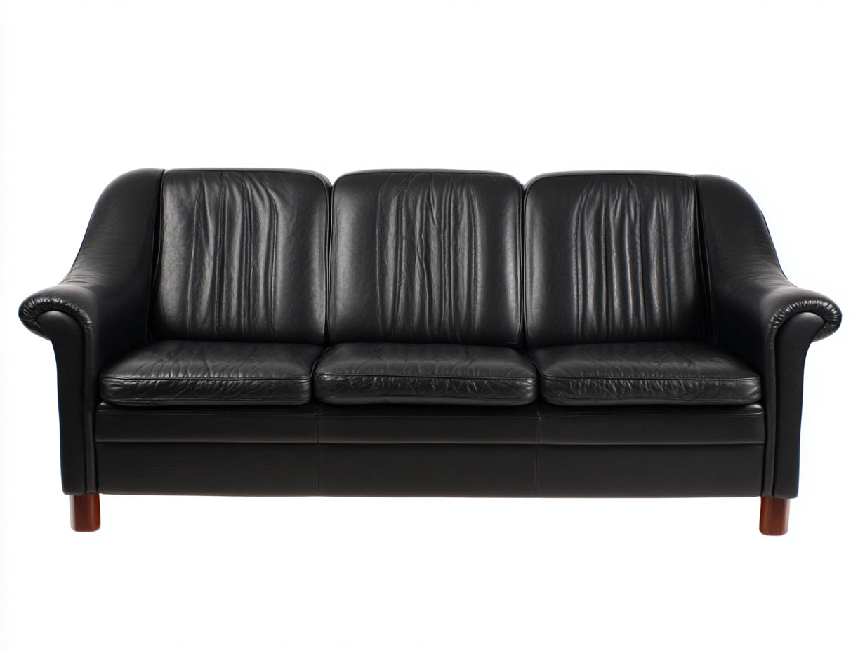 Canapé 3 places - Cuir synthétique - 203x86x87 cm - Noir - Vintage