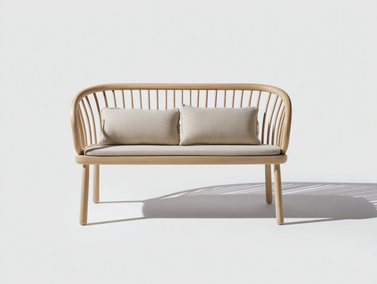 Banc de jardin-Bois-Tissu-162 x 64 x 84 cm-Bois naturel-Beige-Contemporain