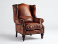 Fauteuil à oreilles - Cuir synthétique - 84x87x116 cm - Marron cognac - Vintage