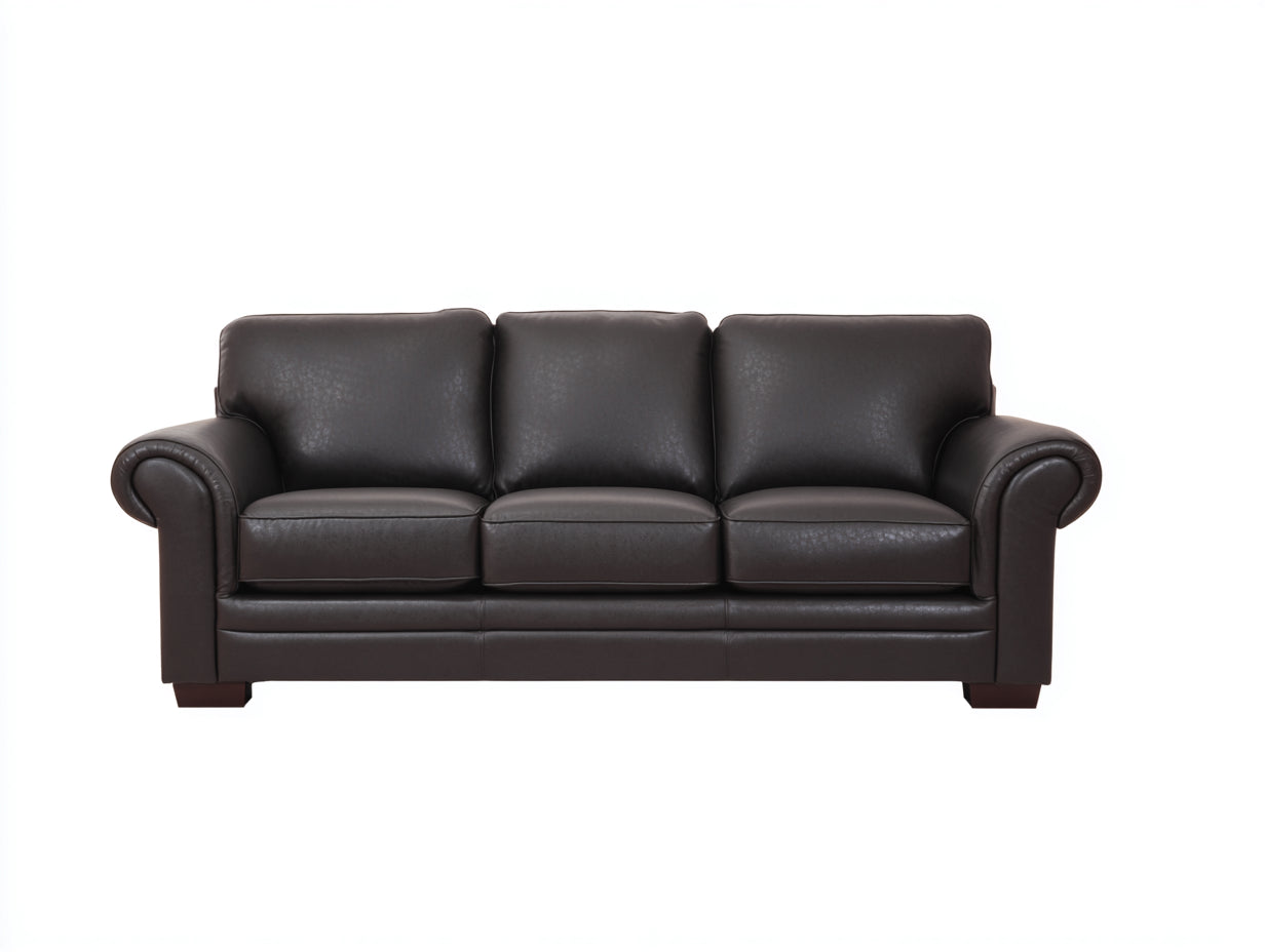 Canapé 3 places - Cuir synthétique-bois - 205x88x82 cm - Marron foncé - Transitionnel