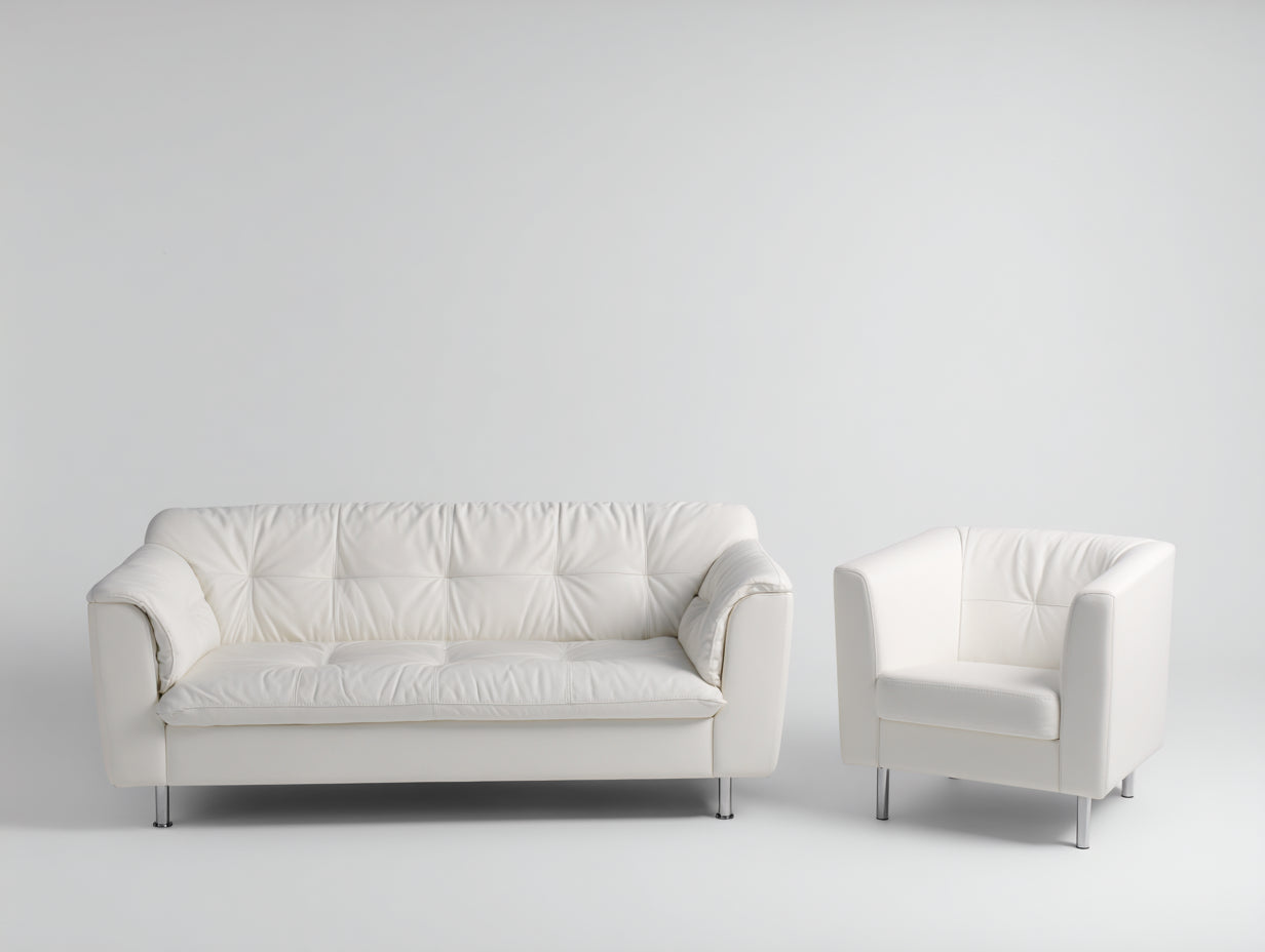 Ensemble de canapés - cuir synthétique - métal - 205x82x82 cm - blanc - style moderne