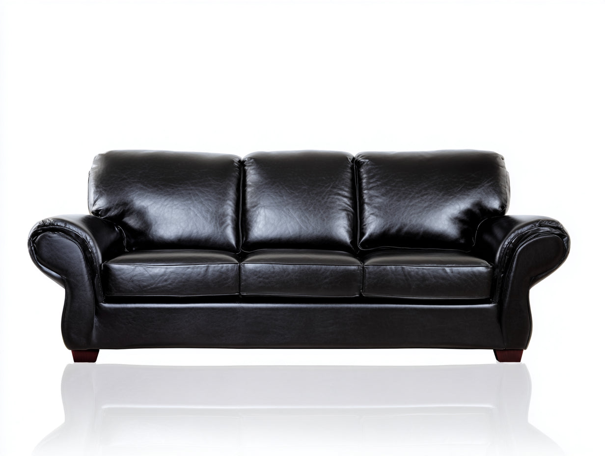 Canapé 3 places-Simili cuir-208 x 92 x 84 cm-Noir-Traditionnel