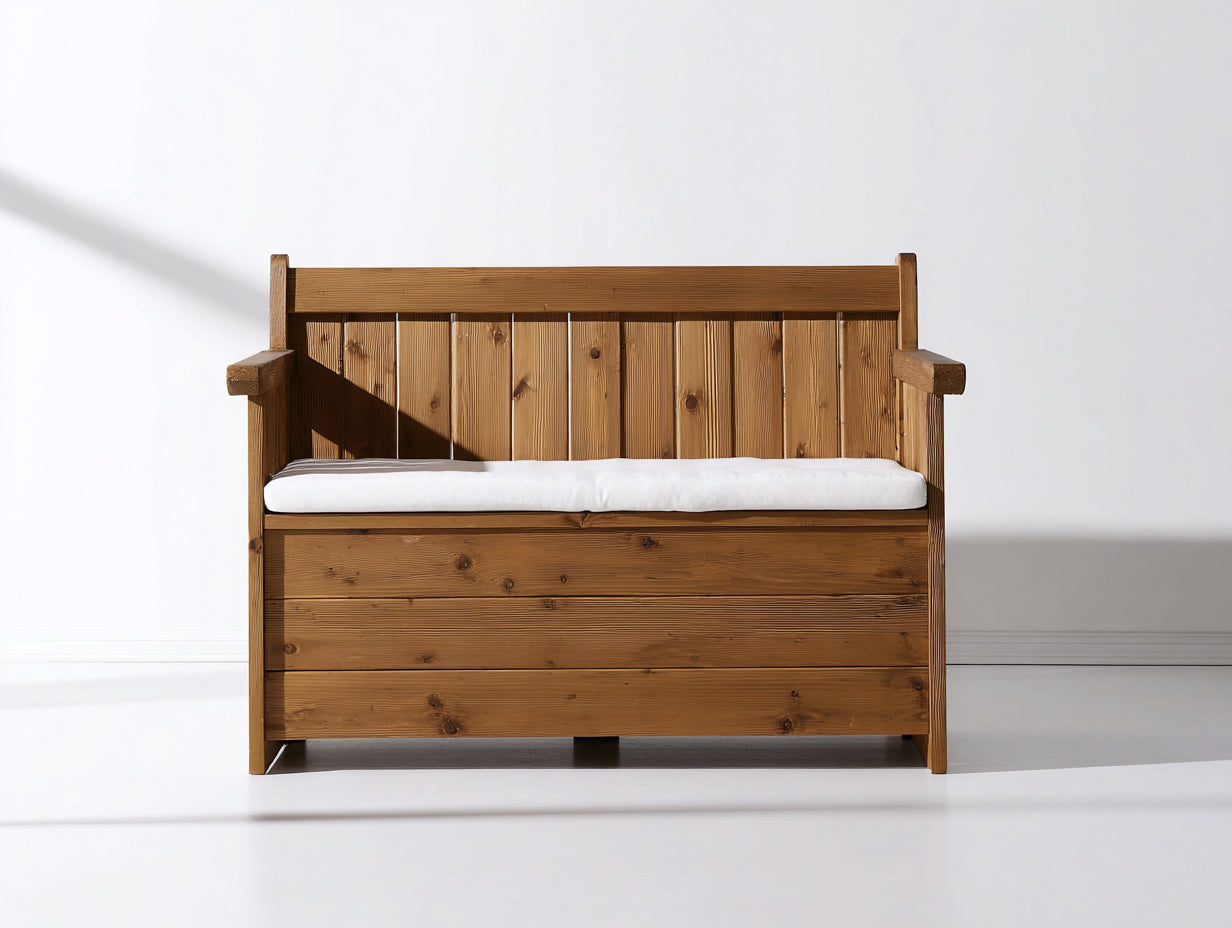 Banc de jardin-Bois-Tissu-165 x 60 x 86 cm-Marron miel-Blanc-Rustique