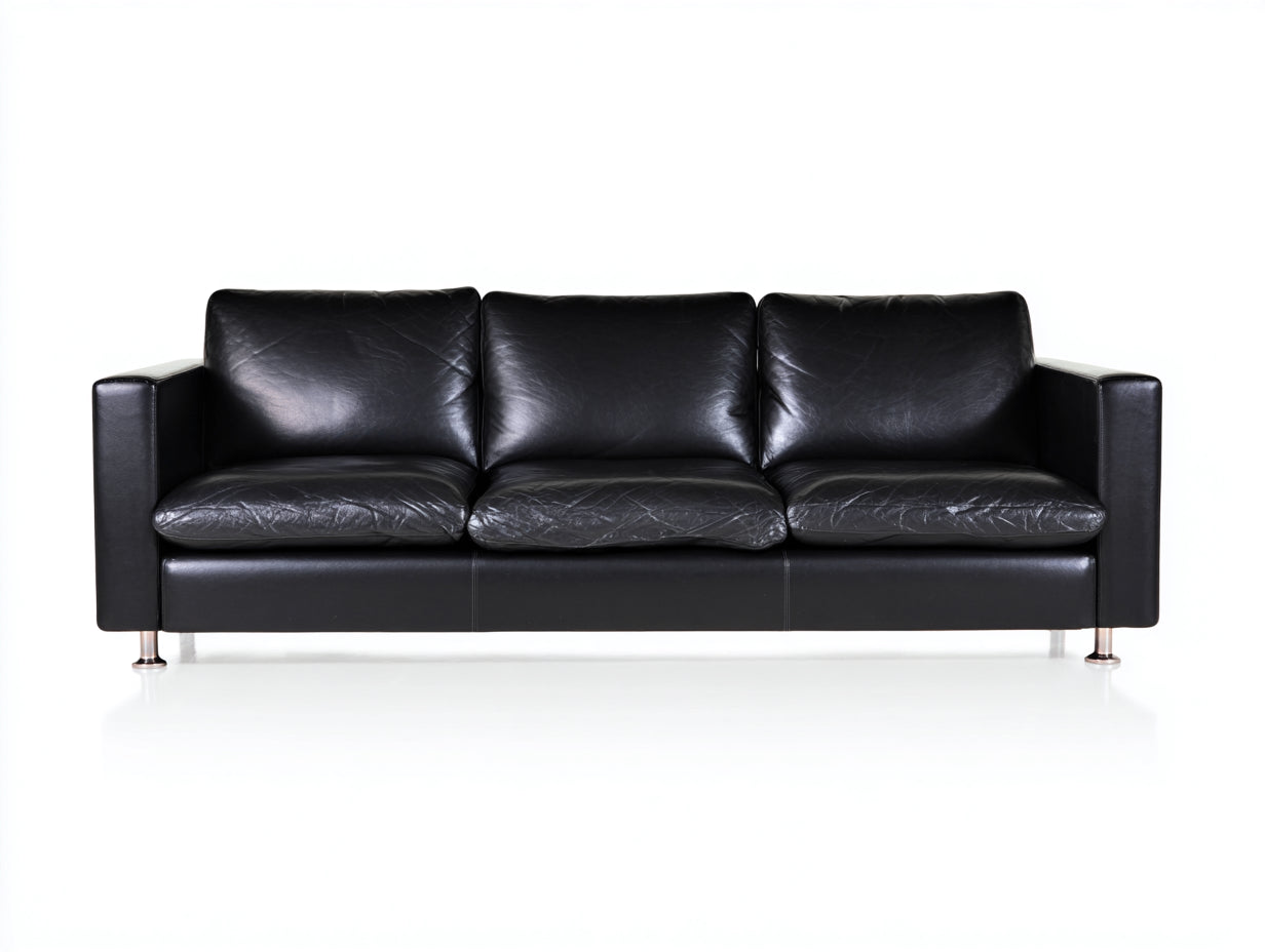 Canapé 3 places-Simili cuir-Métal-222 x 88 x 78 cm-Noir-Moderne
