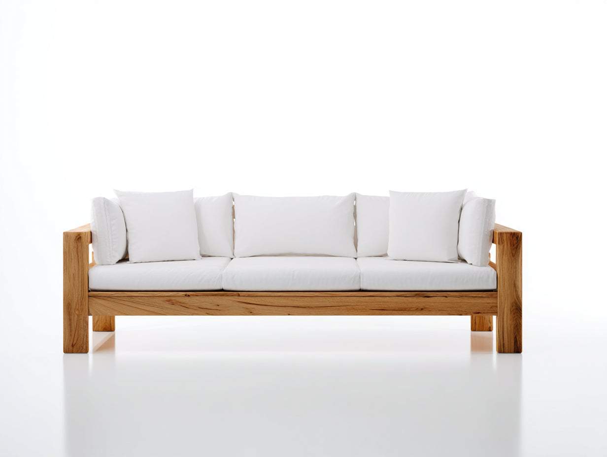 Canapé de jardin - bois - 218x86x78 cm - naturel-blanc - style minimaliste