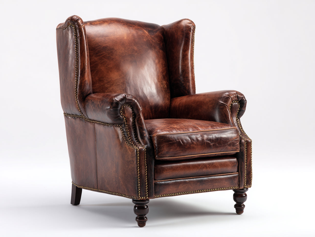 Fauteuil à oreilles - Cuir synthétique - 82x86x114 cm - Marron vieilli - Classique