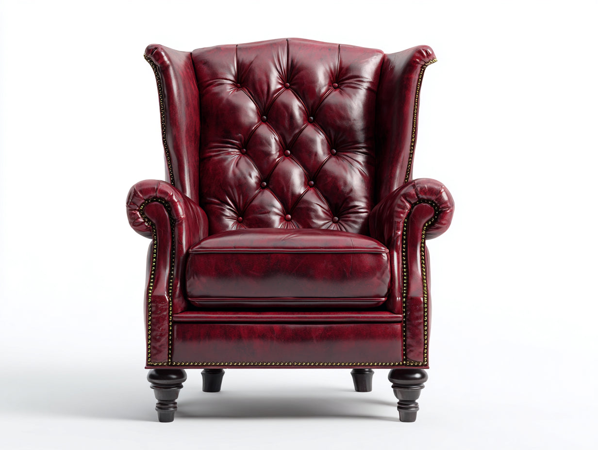 Fauteuil à oreilles - Cuir synthétique - 87x89x116 cm - Rouge bordeaux - Chesterfield