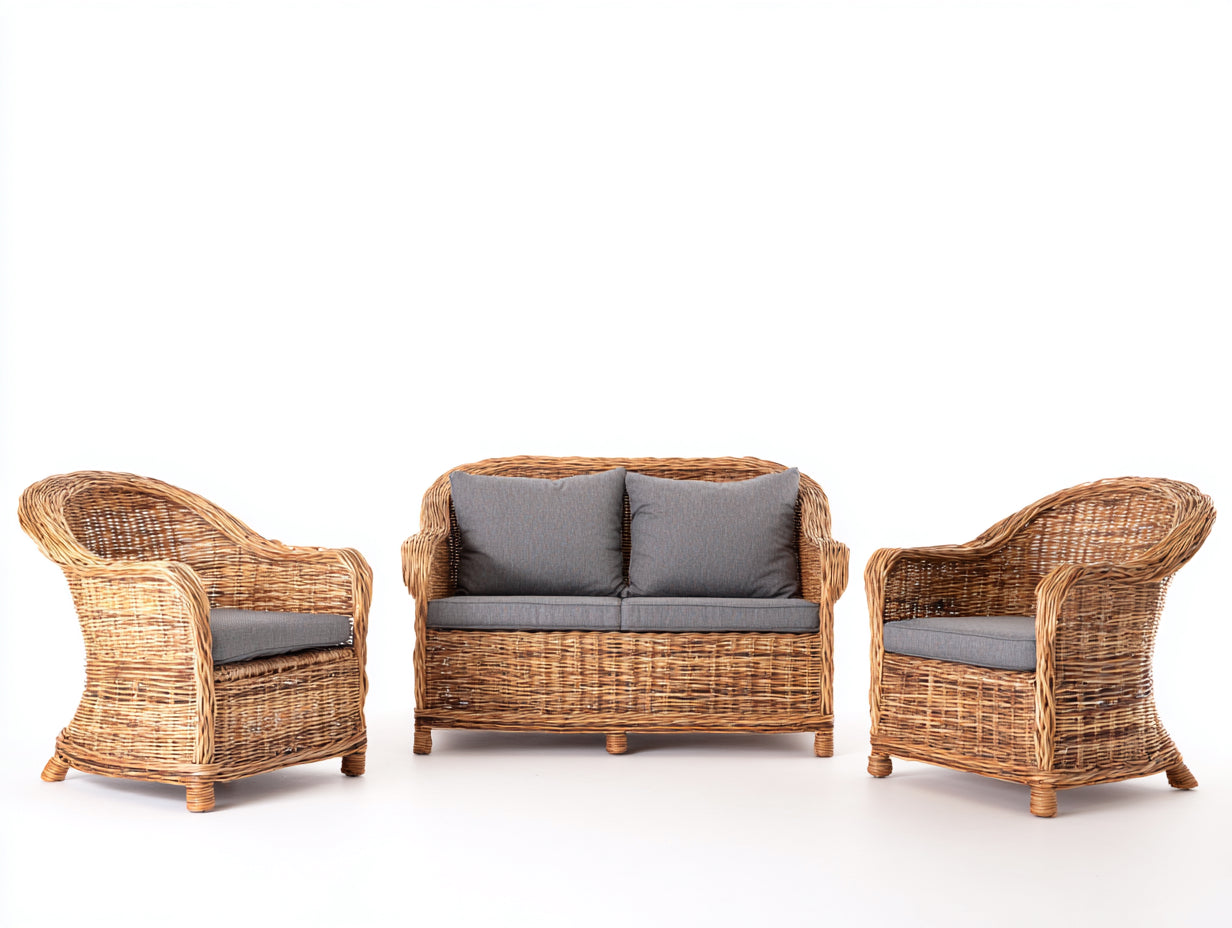 Canapé de jardin - rotin - 176x84x86 cm - naturel-gris foncé - style rustique
