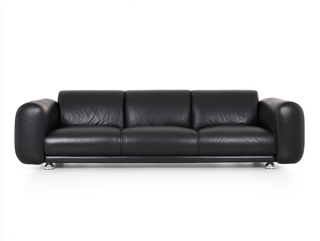 Canapé 3 places-Simili cuir-Métal-218 x 91 x 80 cm-Noir-Contemporain