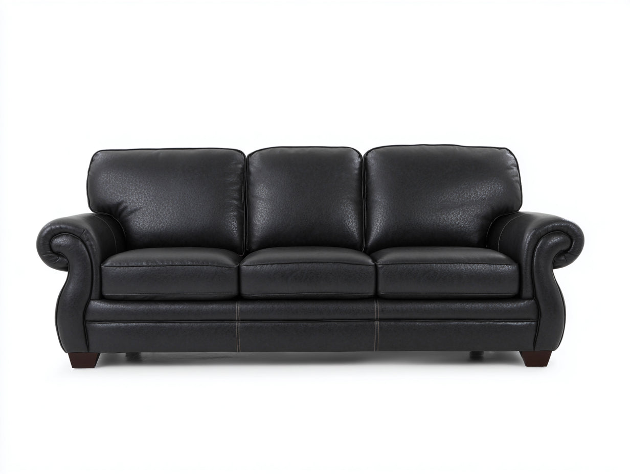 Canapé 3 places - Cuir synthétique-bois - 209x89x84 cm - Noir - Classique