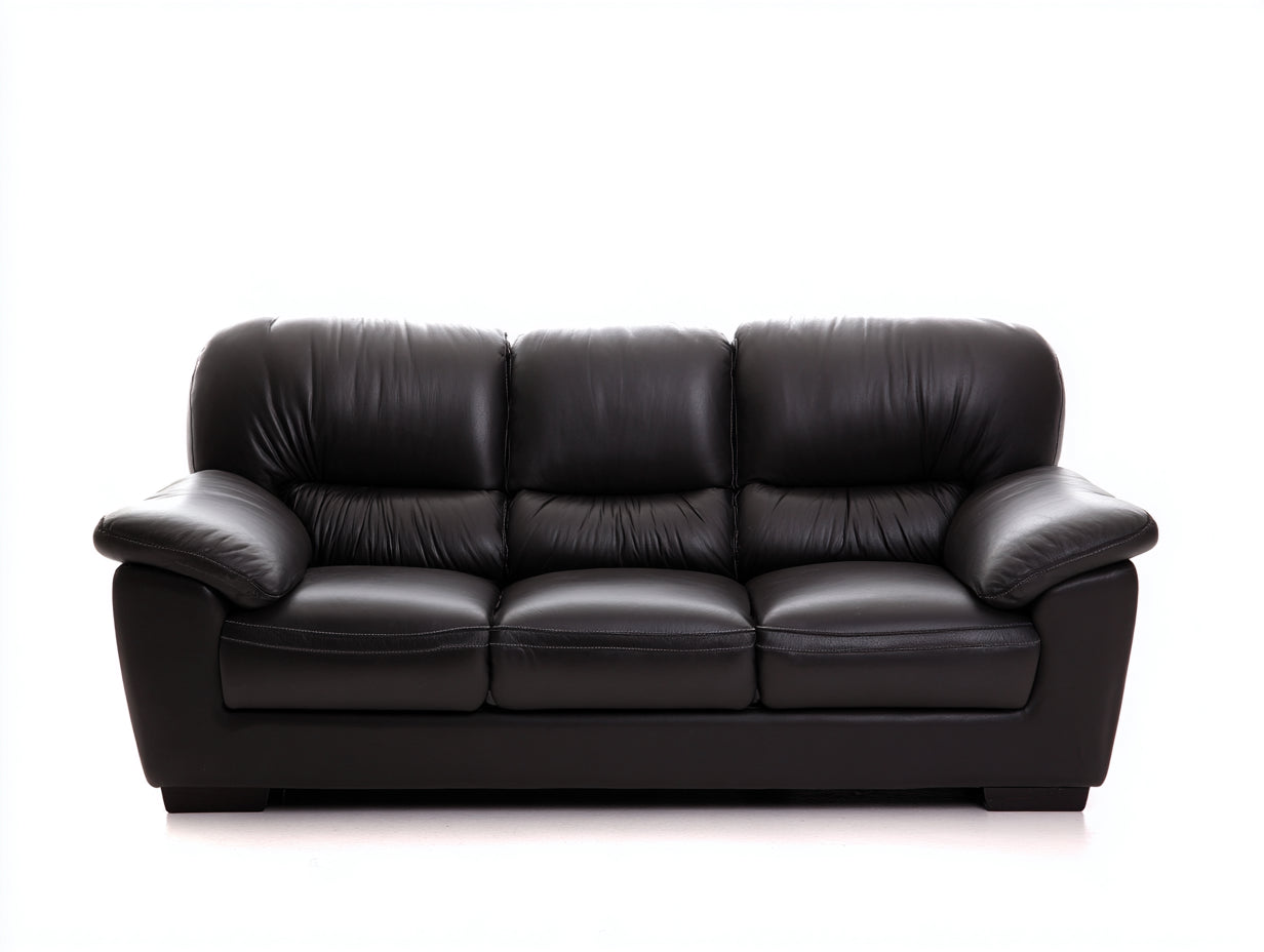 Canapé 3 places - Cuir synthétique - 206x89x85 cm - Noir - Moderne
