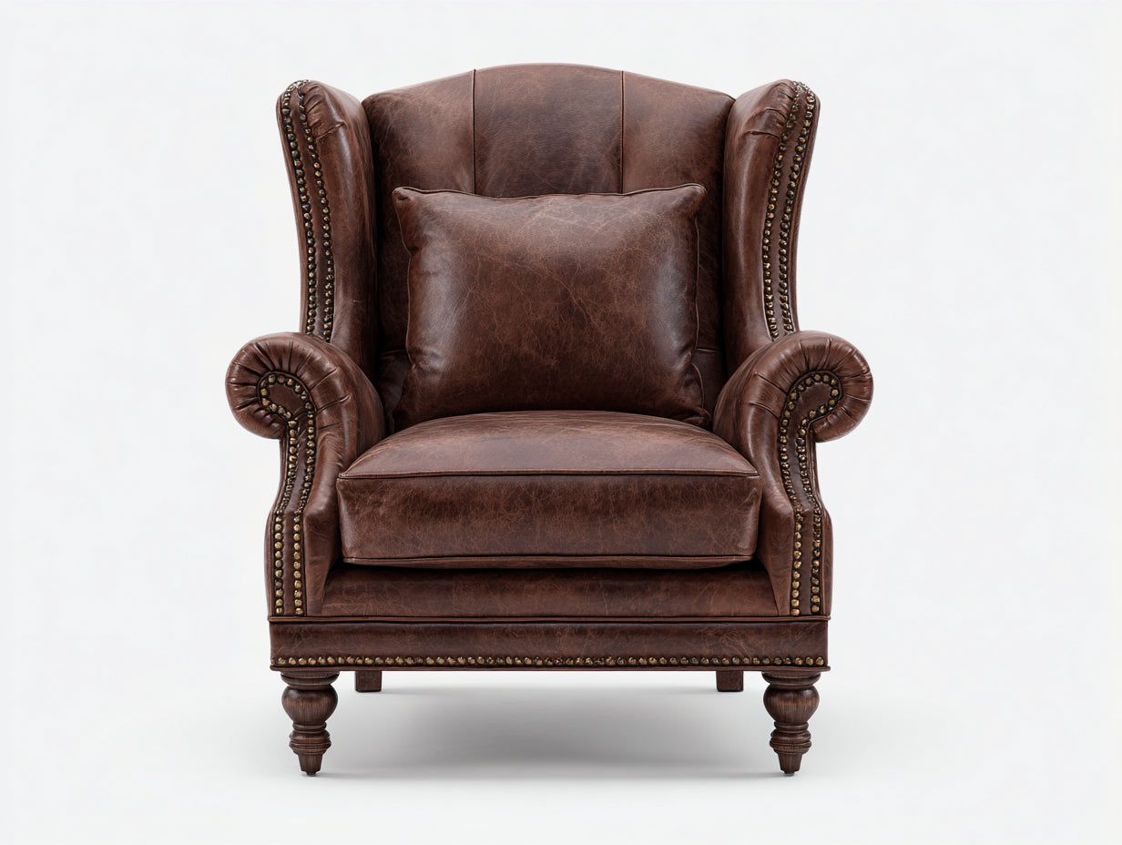 Fauteuil à oreilles - Cuir synthétique - 85x88x113 cm - Marron chocolat - Rétro