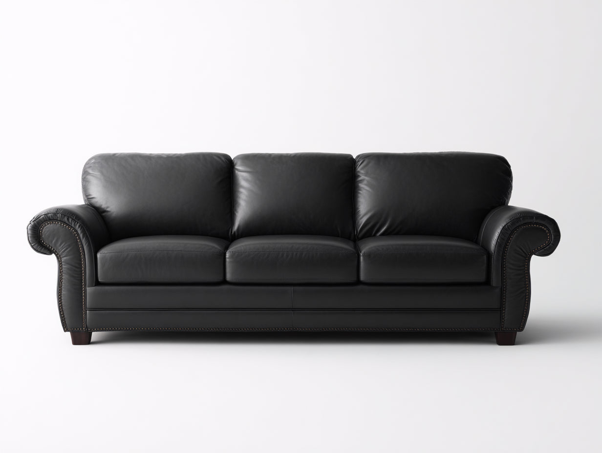 Canapé 3 places - Cuir synthétique-bois - 221x94x85 cm - Noir - Classique